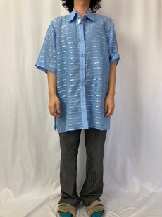 画像2: 80's 3K USA製 マルチボーダー柄 シースルーシャツ XL (2)