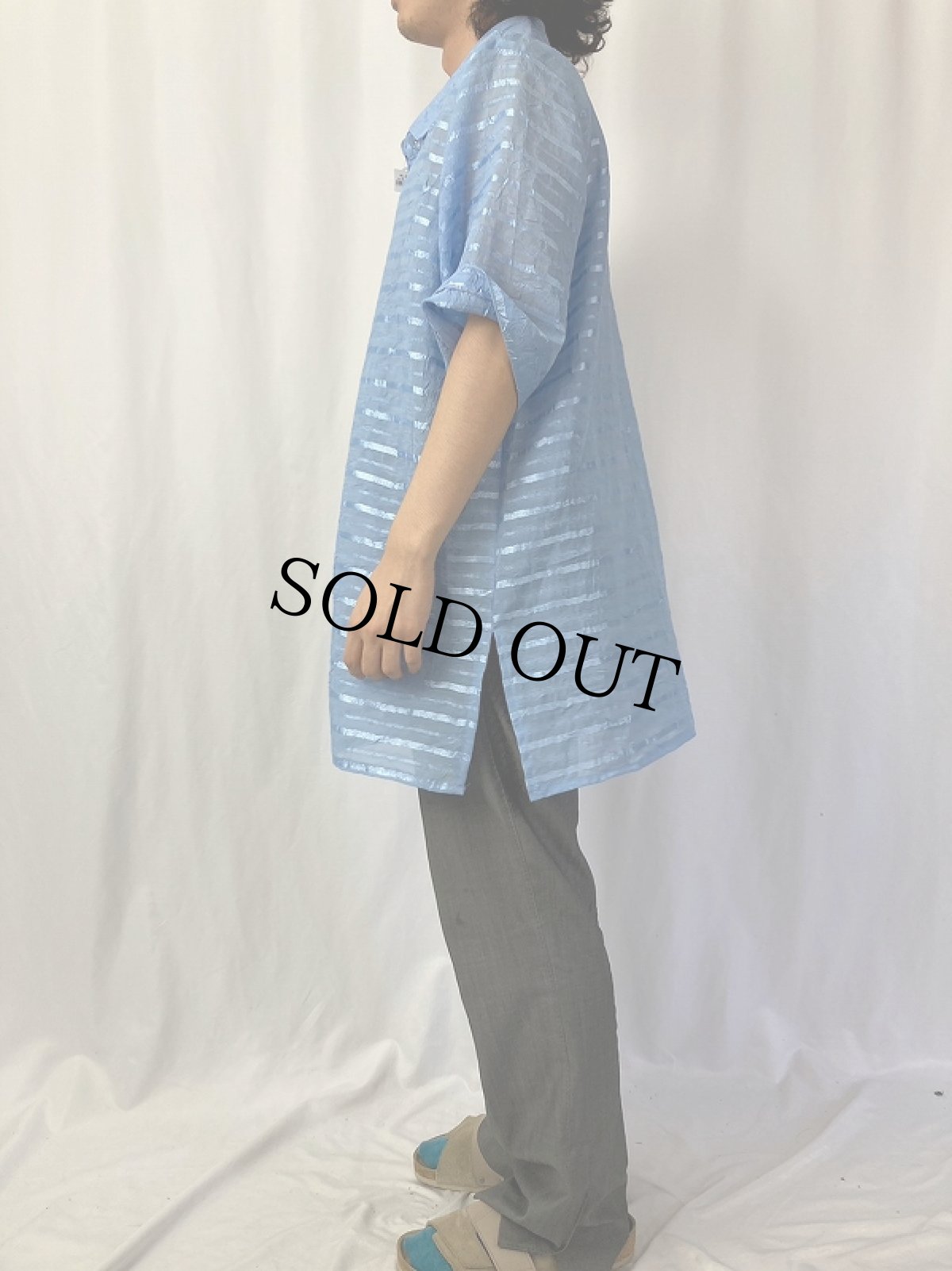 画像3: 80's 3K USA製 マルチボーダー柄 シースルーシャツ XL (3)