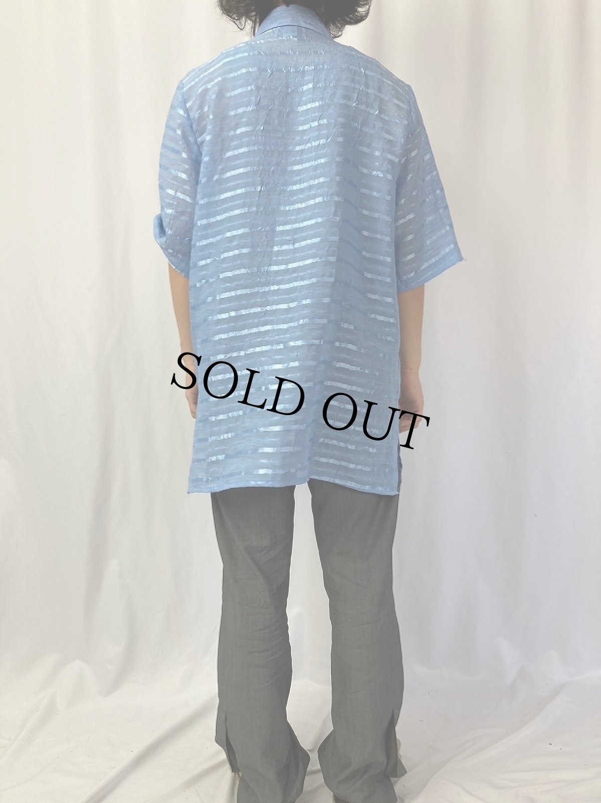 画像4: 80's 3K USA製 マルチボーダー柄 シースルーシャツ XL (4)