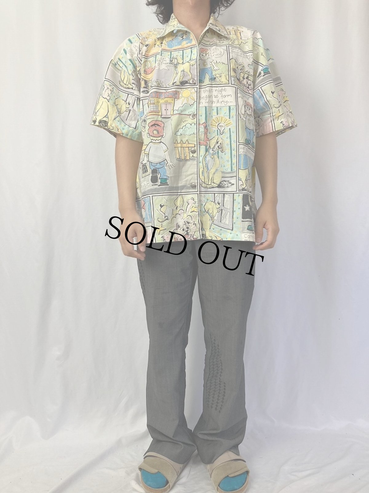 画像2: 80〜90's TOGETHER! コミック柄 コットンオープンカラーシャツ XL (2)