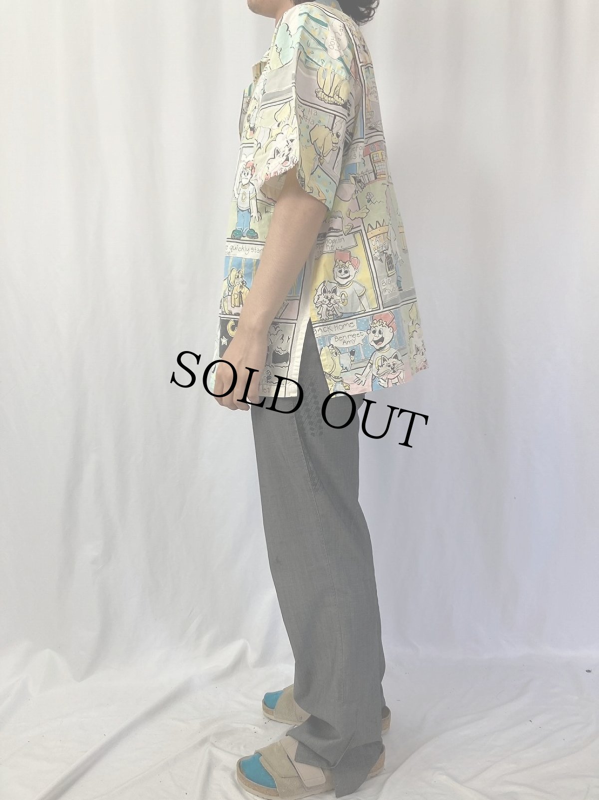 画像3: 80〜90's TOGETHER! コミック柄 コットンオープンカラーシャツ XL (3)