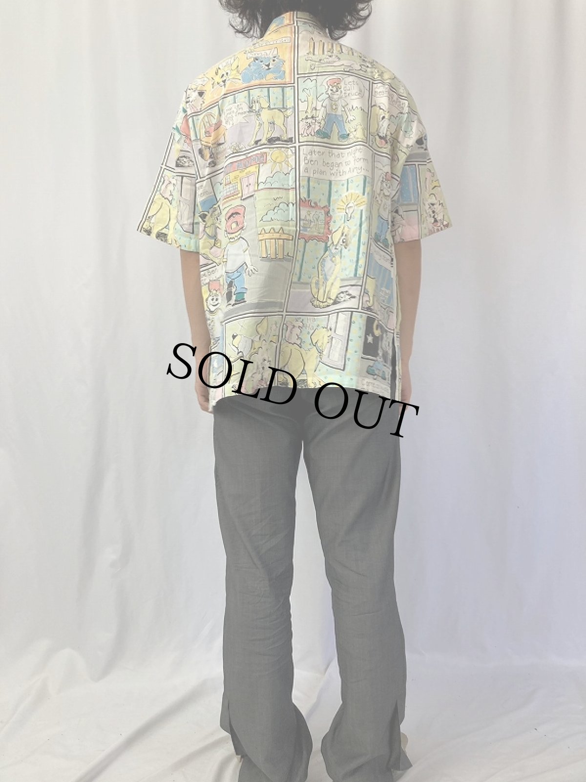 画像4: 80〜90's TOGETHER! コミック柄 コットンオープンカラーシャツ XL (4)