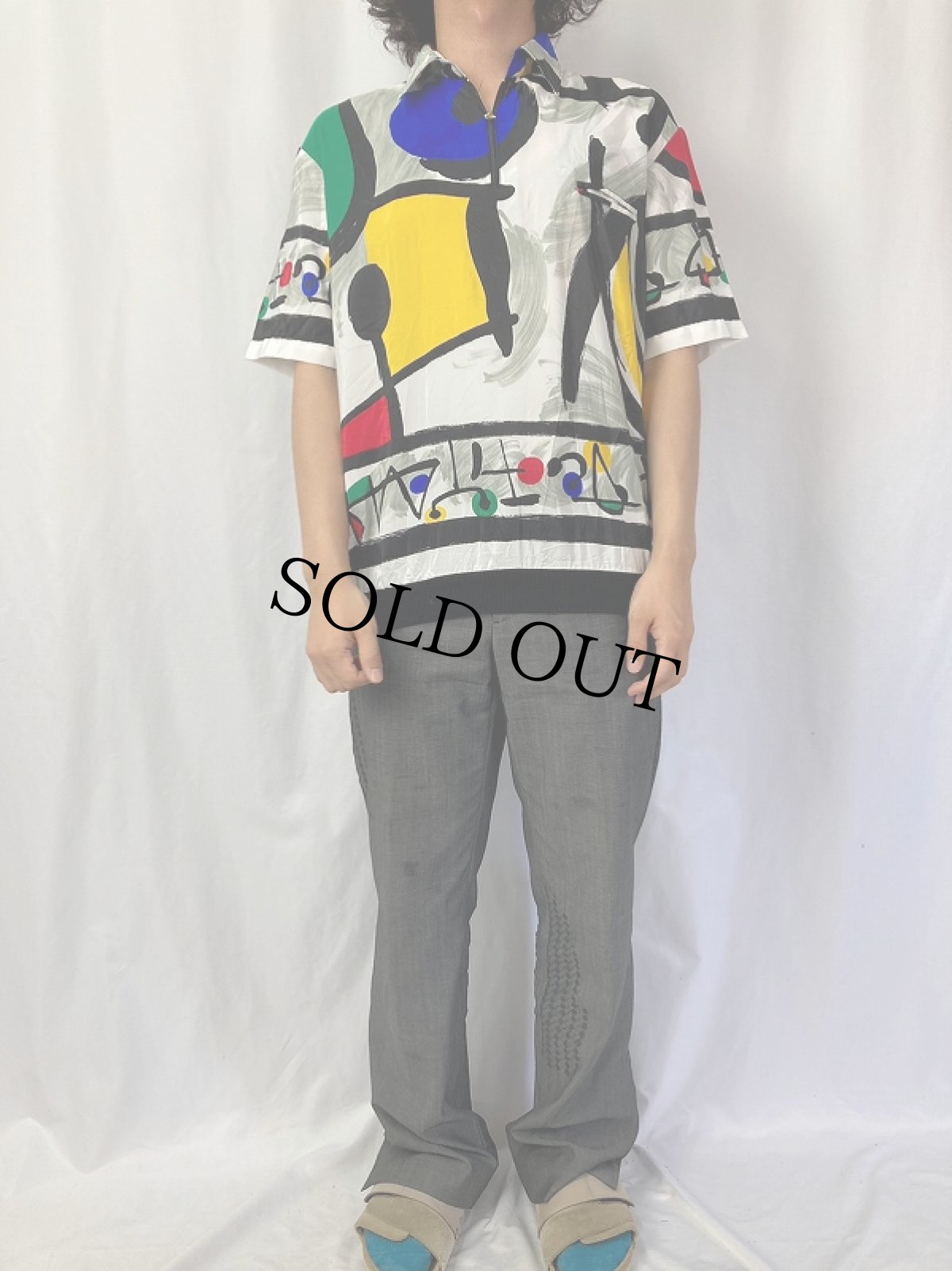 画像2: 90's Alan Stuart アート柄 ハーフジップ プルオーバー M (2)