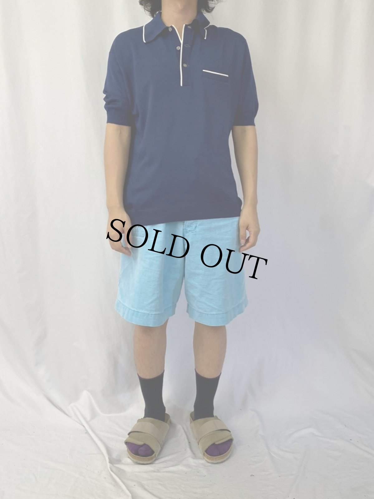 画像2: TRICOT LUX FRANCE製 ニットポロシャツ NAVY (2)