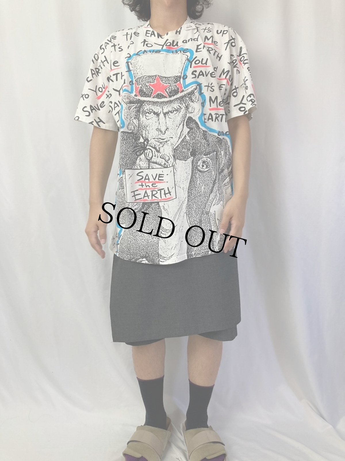 画像2: 90's Uncle Sam "SAVE THE EARTH" 大判プリントTシャツ (2)