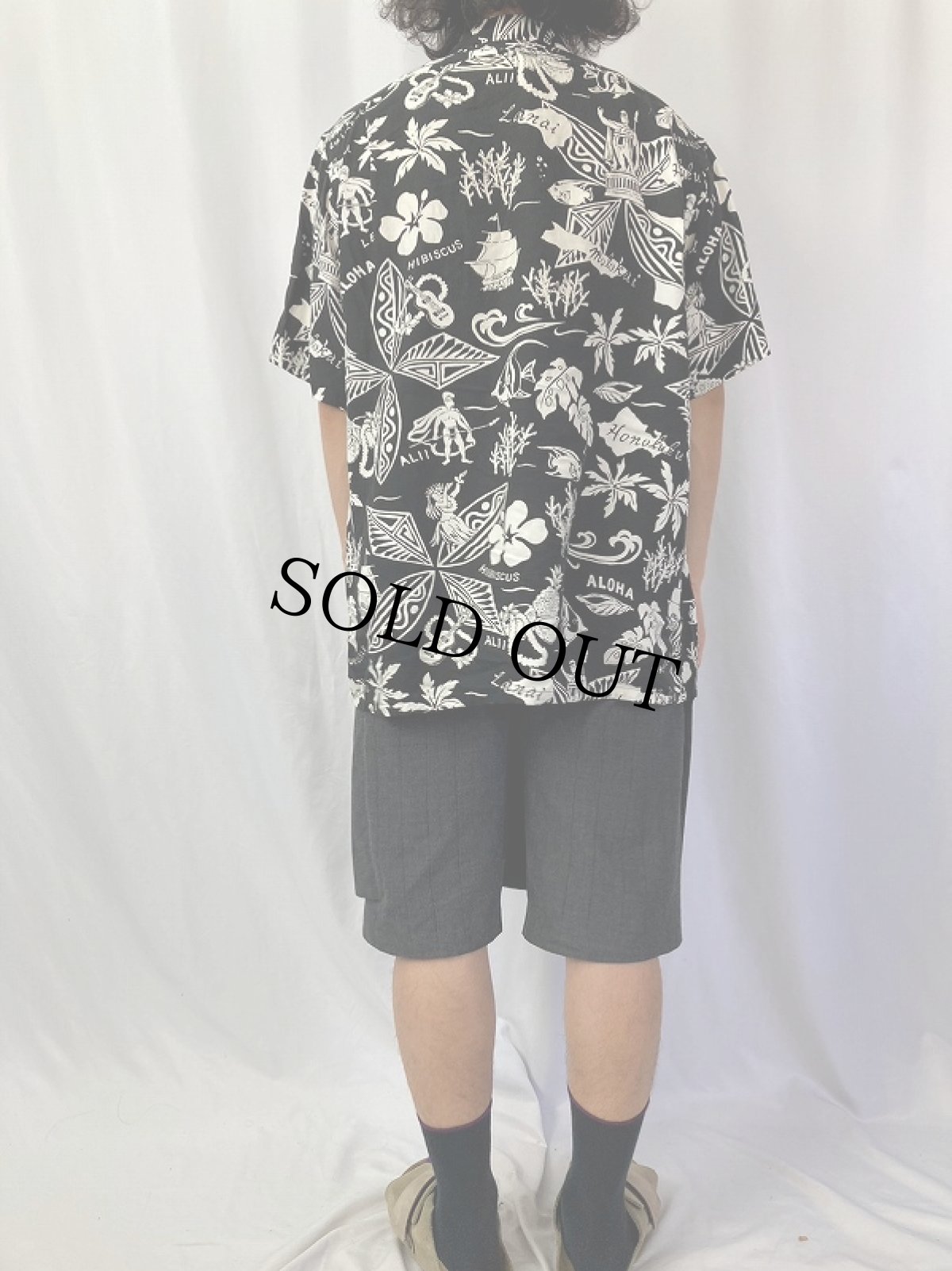 画像4: POLO Ralph Lauren "CLASSIC FIT" 総柄 リネンアロハシャツ BLACK L (4)