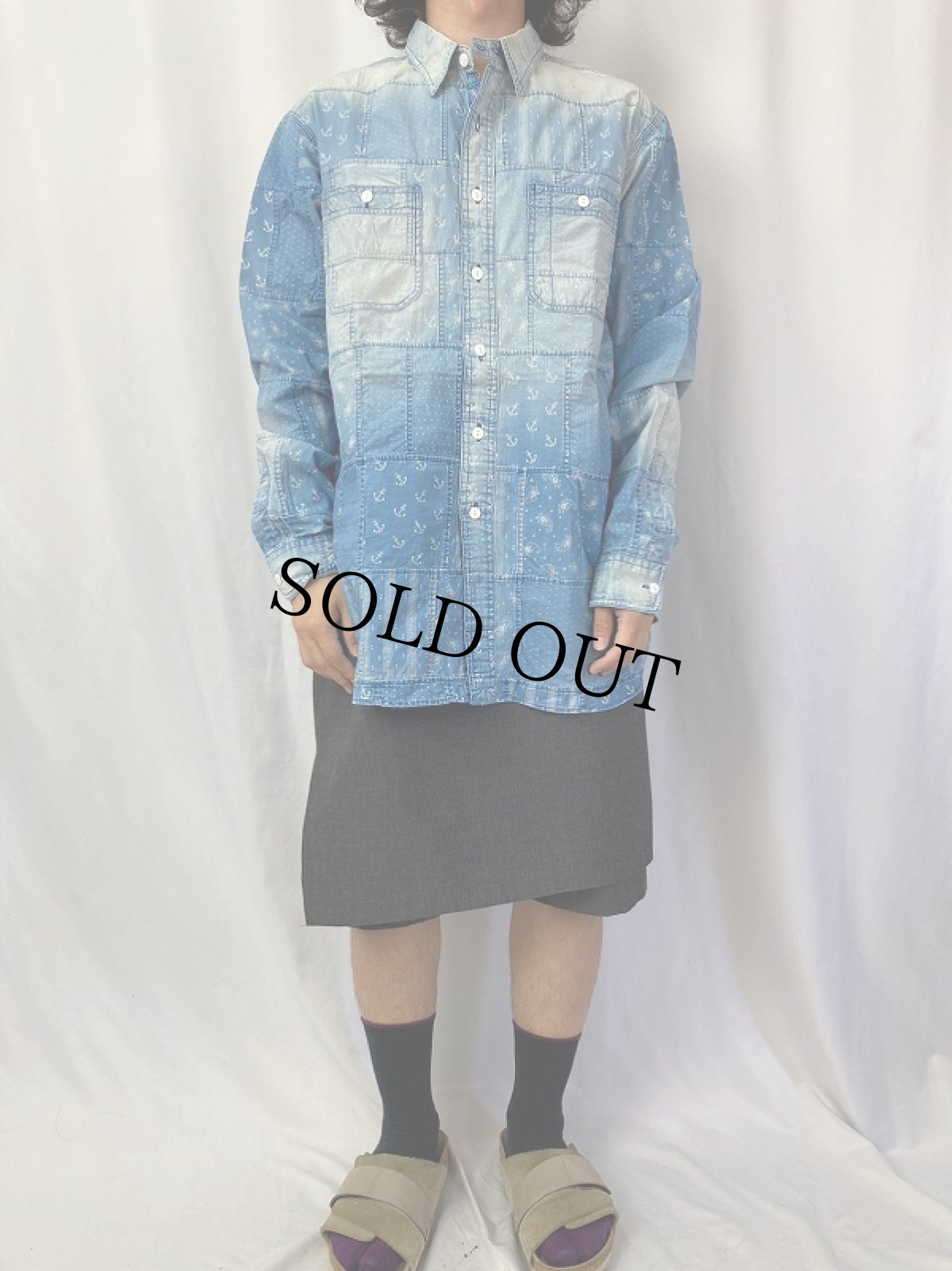 画像2: POLO Ralph Lauren パッチワークデザイン デニムシャツ L (2)