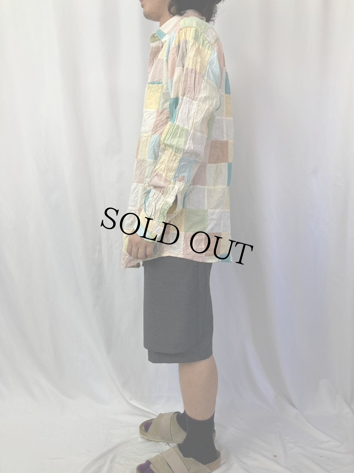 画像3: 90〜2000's ORVIS パッチワークデザイン ボタンダウンコットンシャツ M (3)