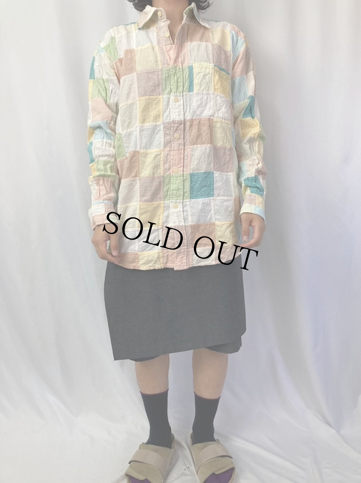 画像2: 90〜2000's ORVIS パッチワークデザイン ボタンダウンコットンシャツ M (2)