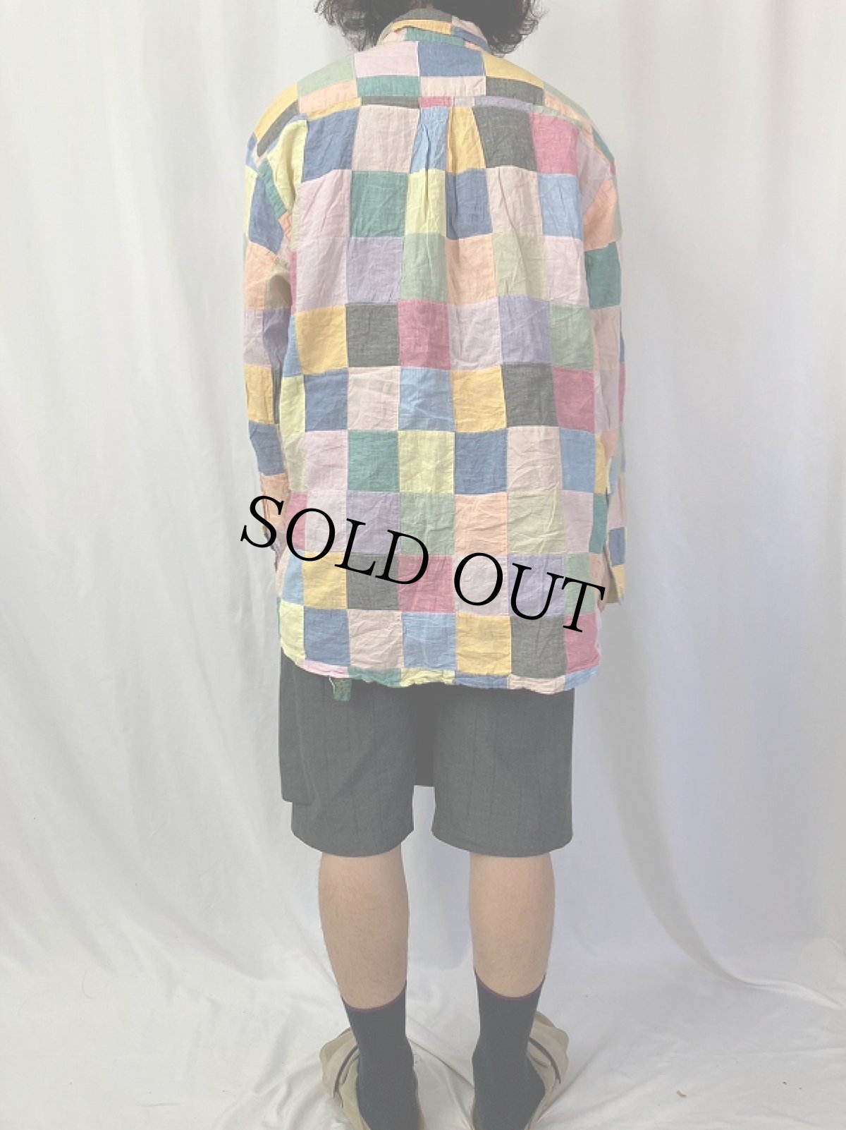 画像4: 90's ORVIS パッチワークデザイン ボタンダウンコットンシャツ L (4)