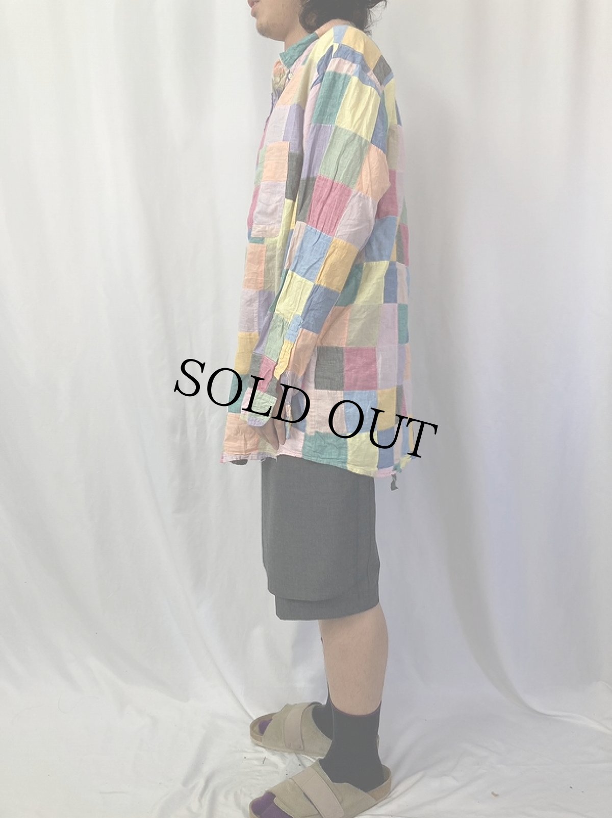 画像3: 90's ORVIS パッチワークデザイン ボタンダウンコットンシャツ L (3)