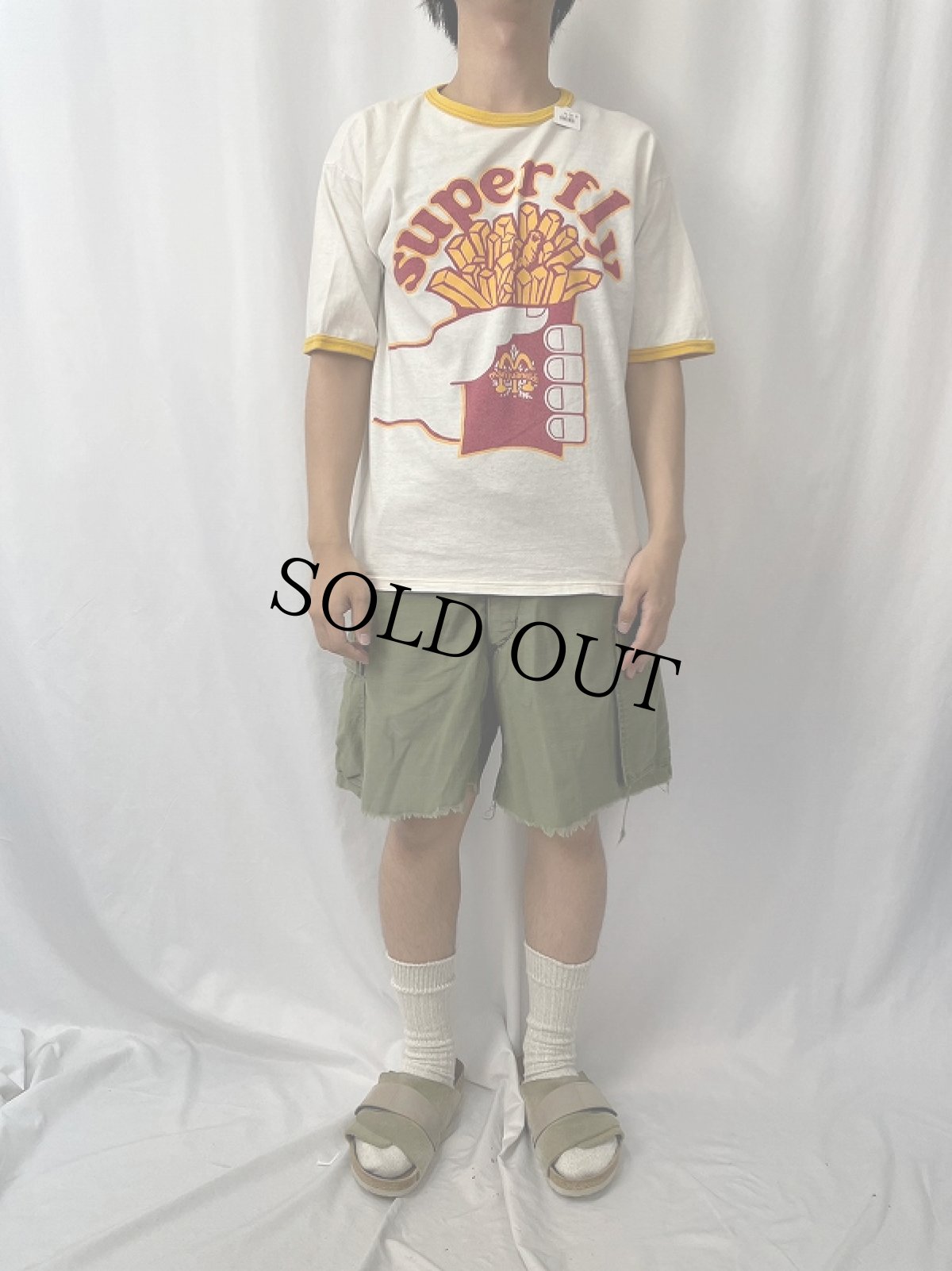 画像2: 90's "superfly" パロディプリントリンガーTシャツ (2)