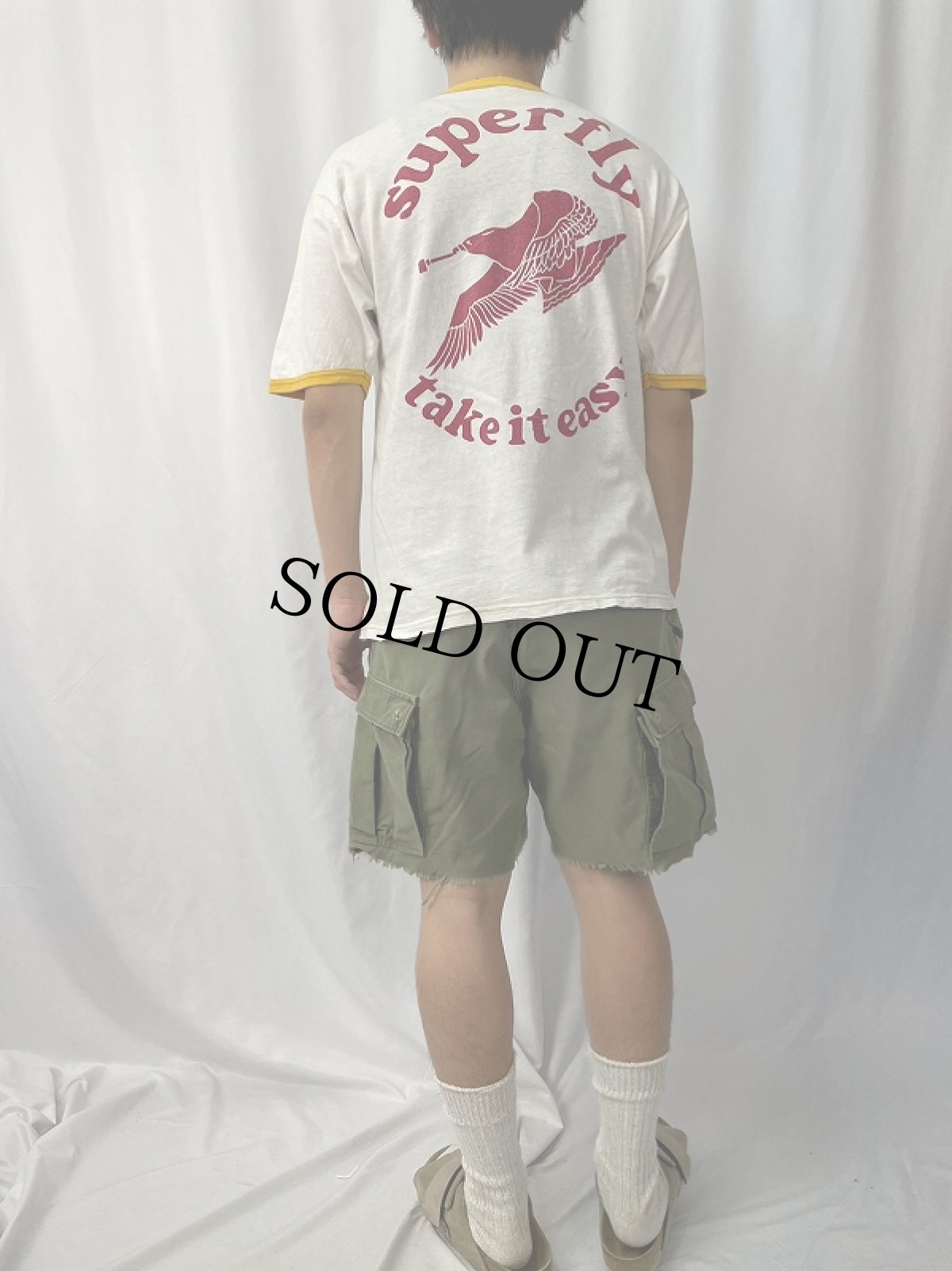 画像4: 90's "superfly" パロディプリントリンガーTシャツ (4)