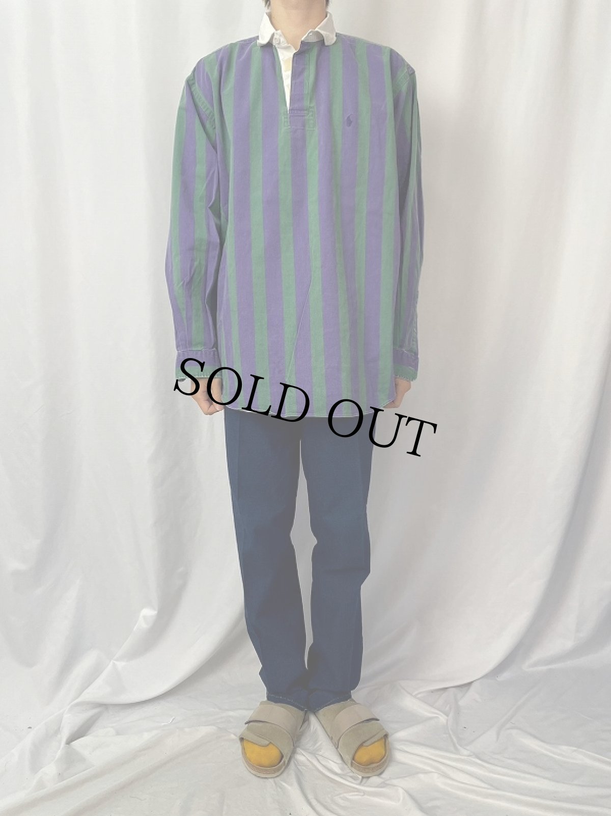 画像2: POLO Ralph Lauren ストライプ柄 コットンシャツ XL (2)
