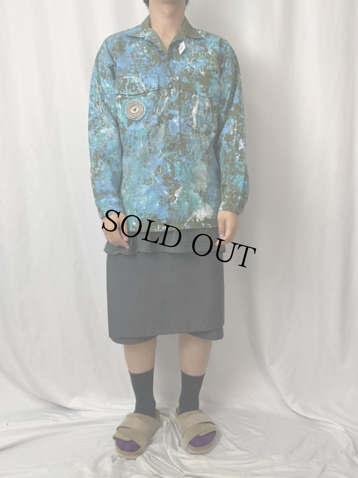 画像2: 70's U.S.ARMY 刺繍×ペンキペイント ユーティリティシャツ (2)