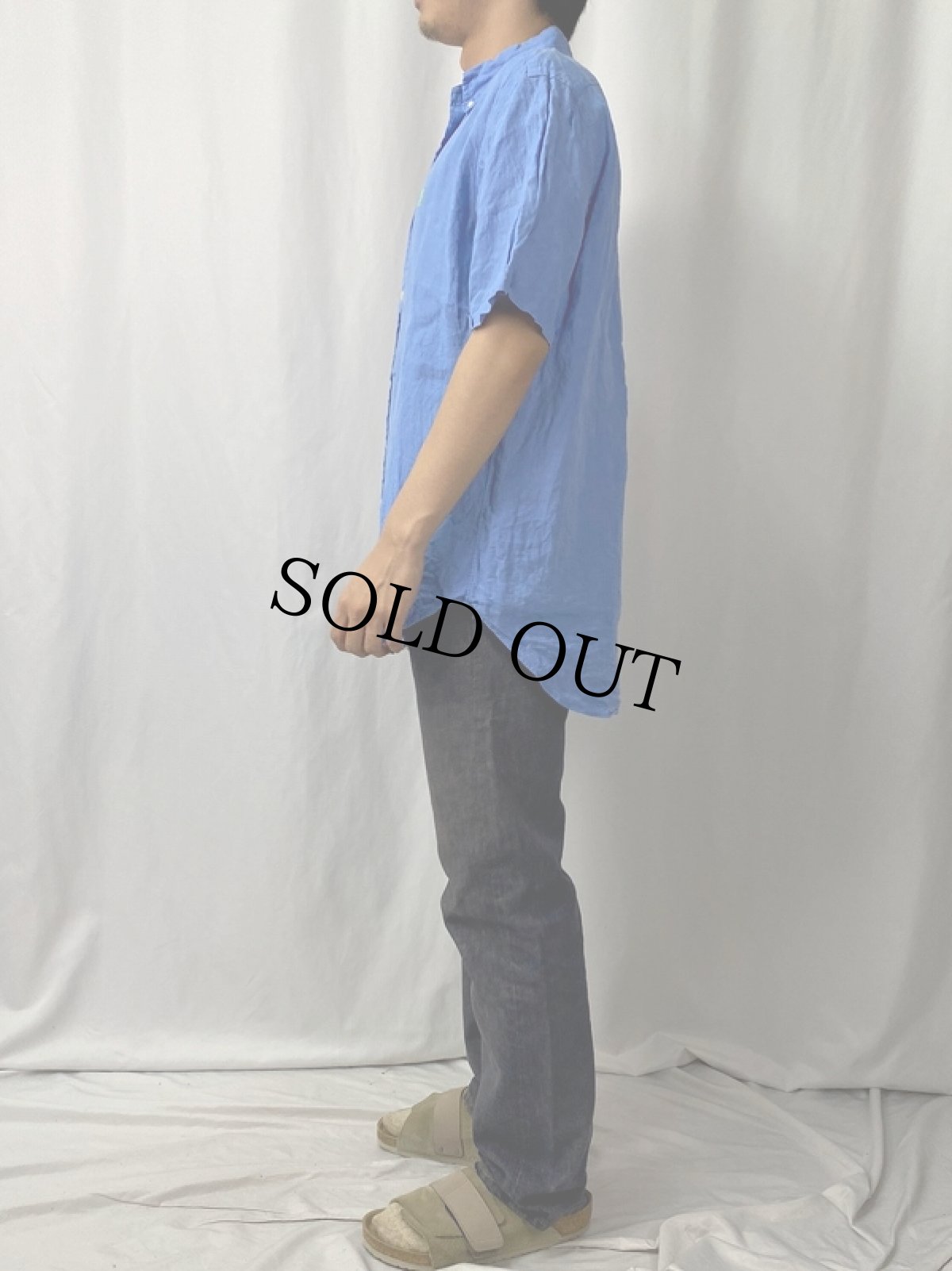 画像3: Ralph Lauren "CLASSIC FIT" リネン ボタンダウンシャツ M (3)