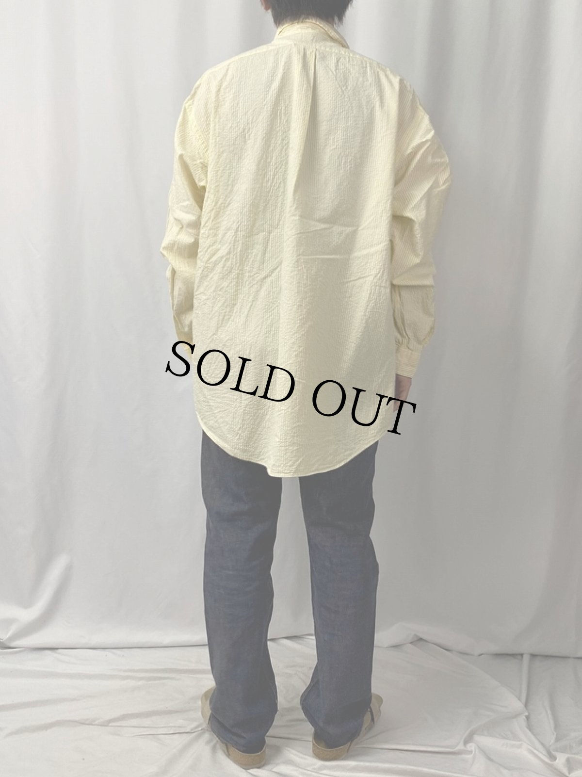 画像4: Ralph Lauren "CLASSIC FIT" ストライプ柄 シアサッカーボタンダウンシャツ M (4)