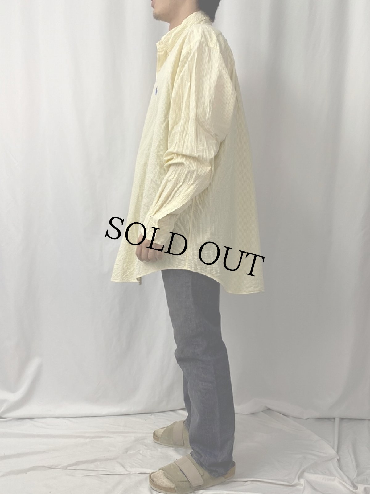 画像3: Ralph Lauren "CLASSIC FIT" ストライプ柄 シアサッカーボタンダウンシャツ M (3)