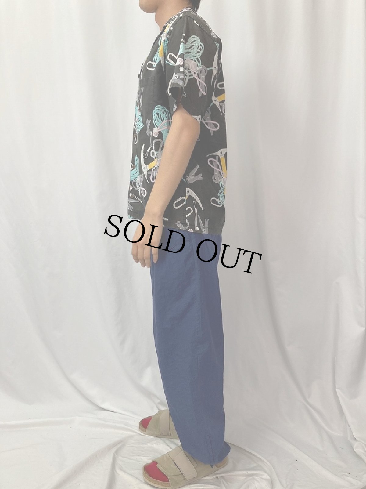 画像3: 70~80’s Chouinard Equipment “Climbing Gear Pattern” ハワイアンシャツ BLACK (3)