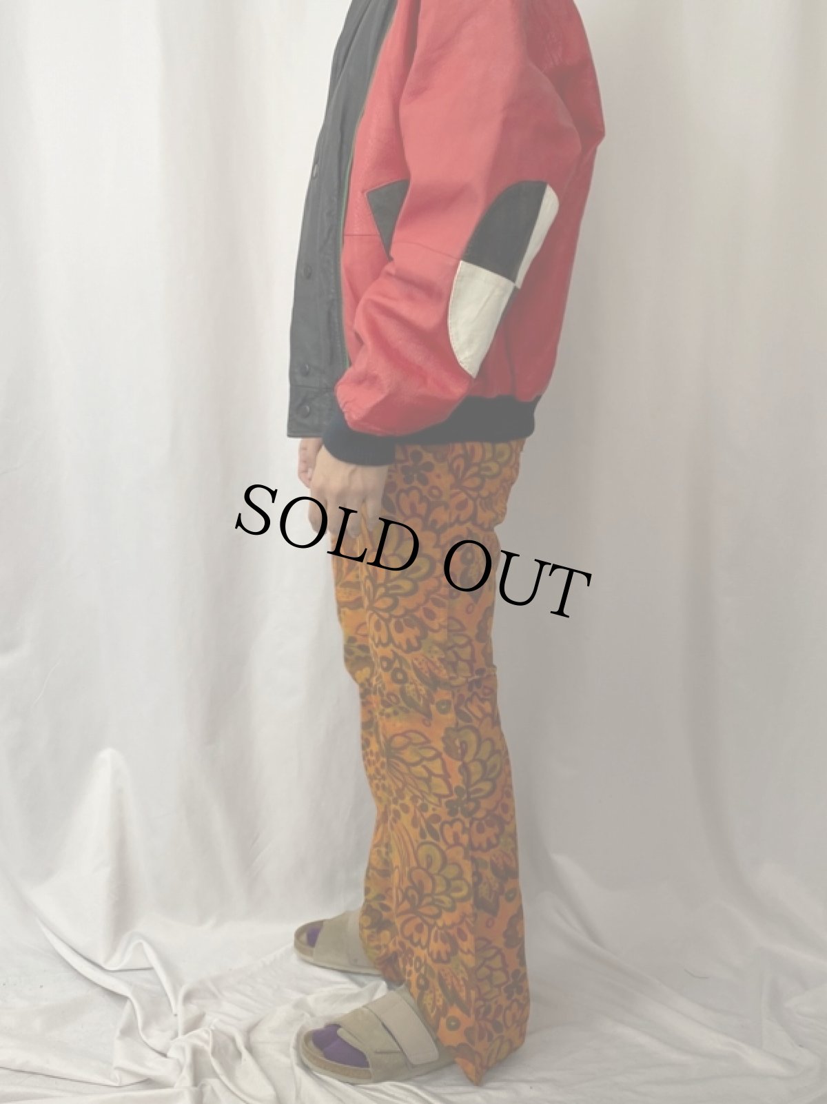 画像3: 70's Male 花柄 ブーツカットコットンパンツ DEADSTOCK W31 (3)