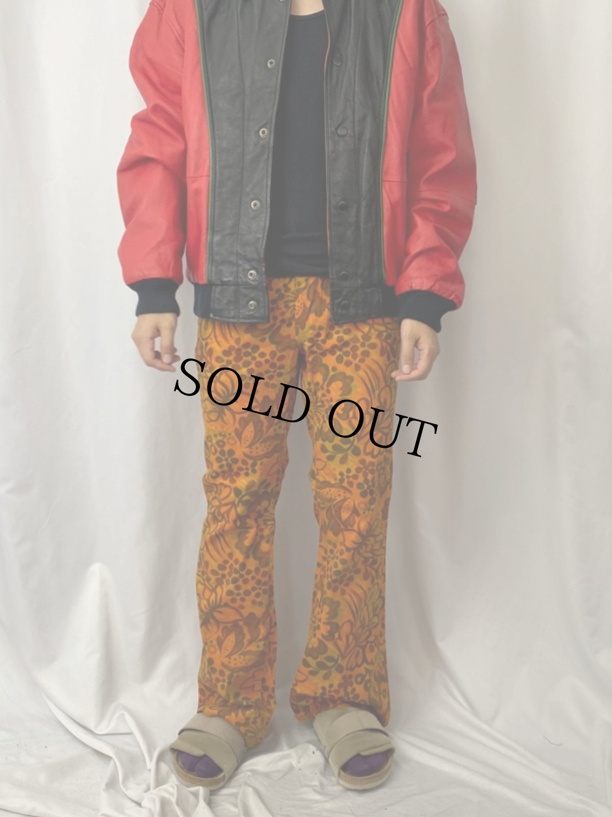 画像2: 70's Male 花柄 ブーツカットコットンパンツ DEADSTOCK W31 (2)