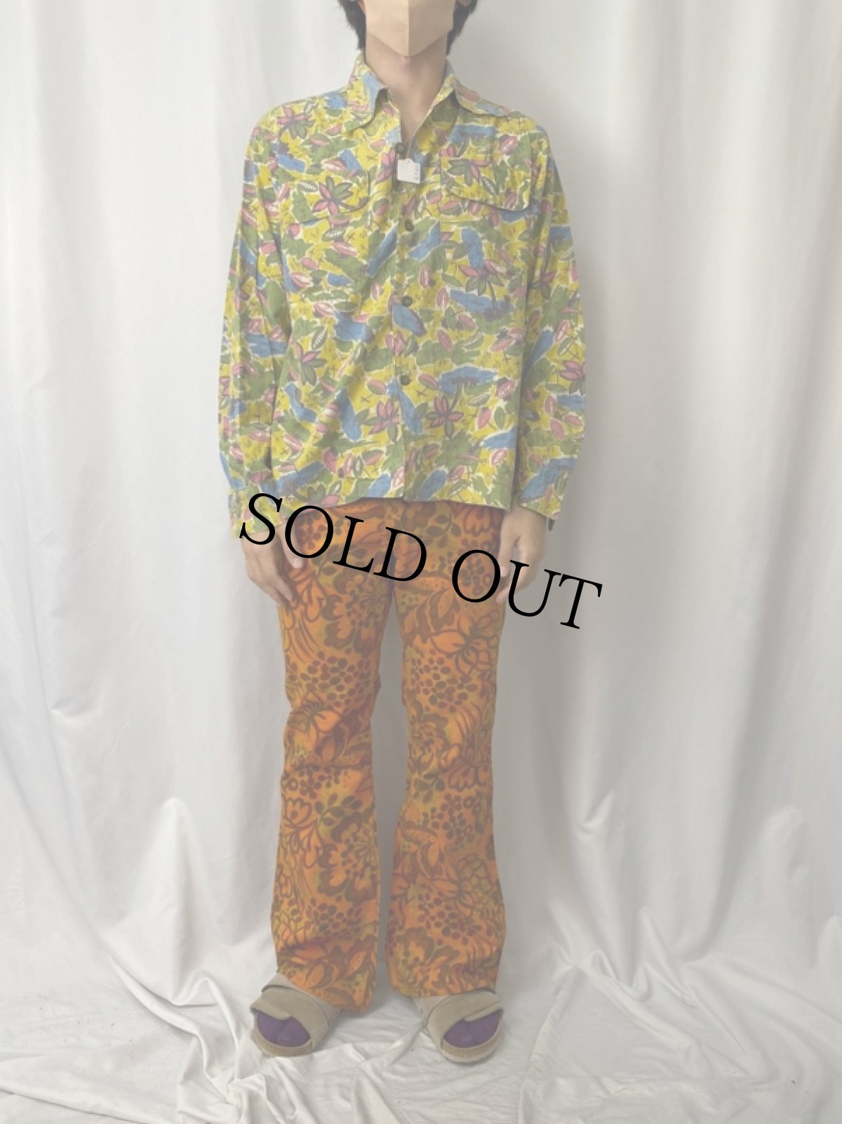 画像2: 50's 総柄 シアサッカー オープンカラーシャツ (2)