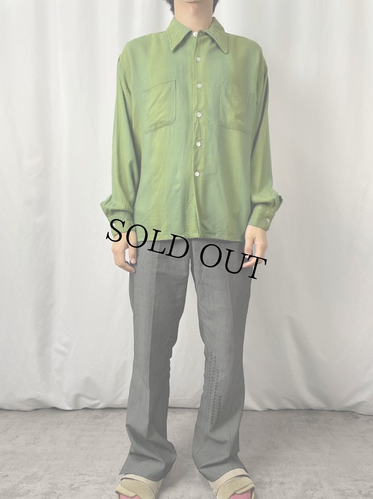 画像2: 70's TREVELLA USA製 ストライプ柄 レーヨン×アセテートシャツ XL (2)