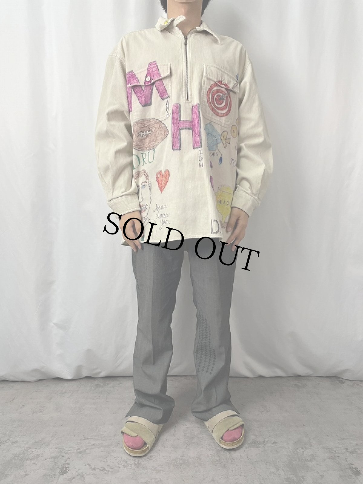 画像2: Eddie Bauer ハンドペイント ハーフジップコーデュロイシャツ L (2)