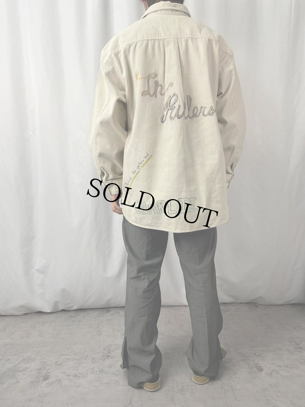 画像3: Eddie Bauer ハンドペイント ハーフジップコーデュロイシャツ L (3)