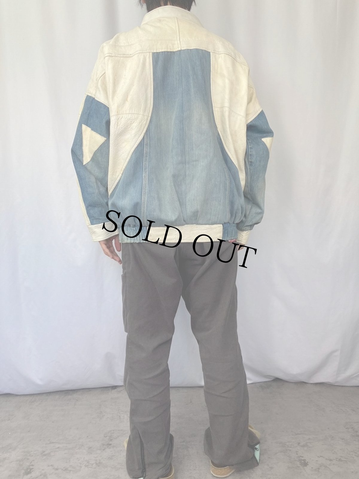 画像3: レザー×デニム パッチワークジップジャケット (3)