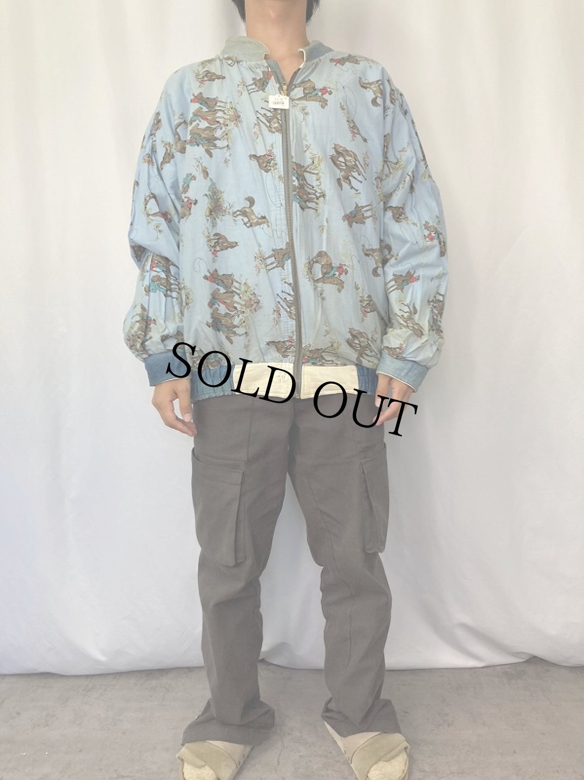 画像4: レザー×デニム パッチワークジップジャケット (4)