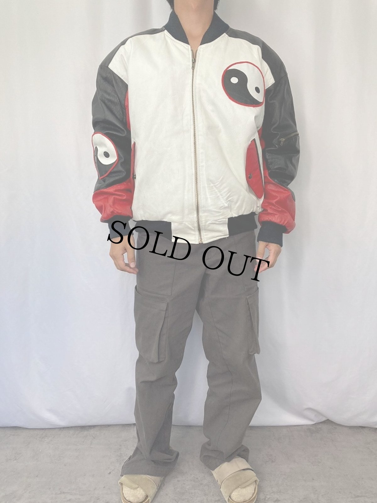 画像3: 90's MICHEAL HOBAN KOREA製 "敗戦" 陰陽デザイン レザースタジャン M (3)