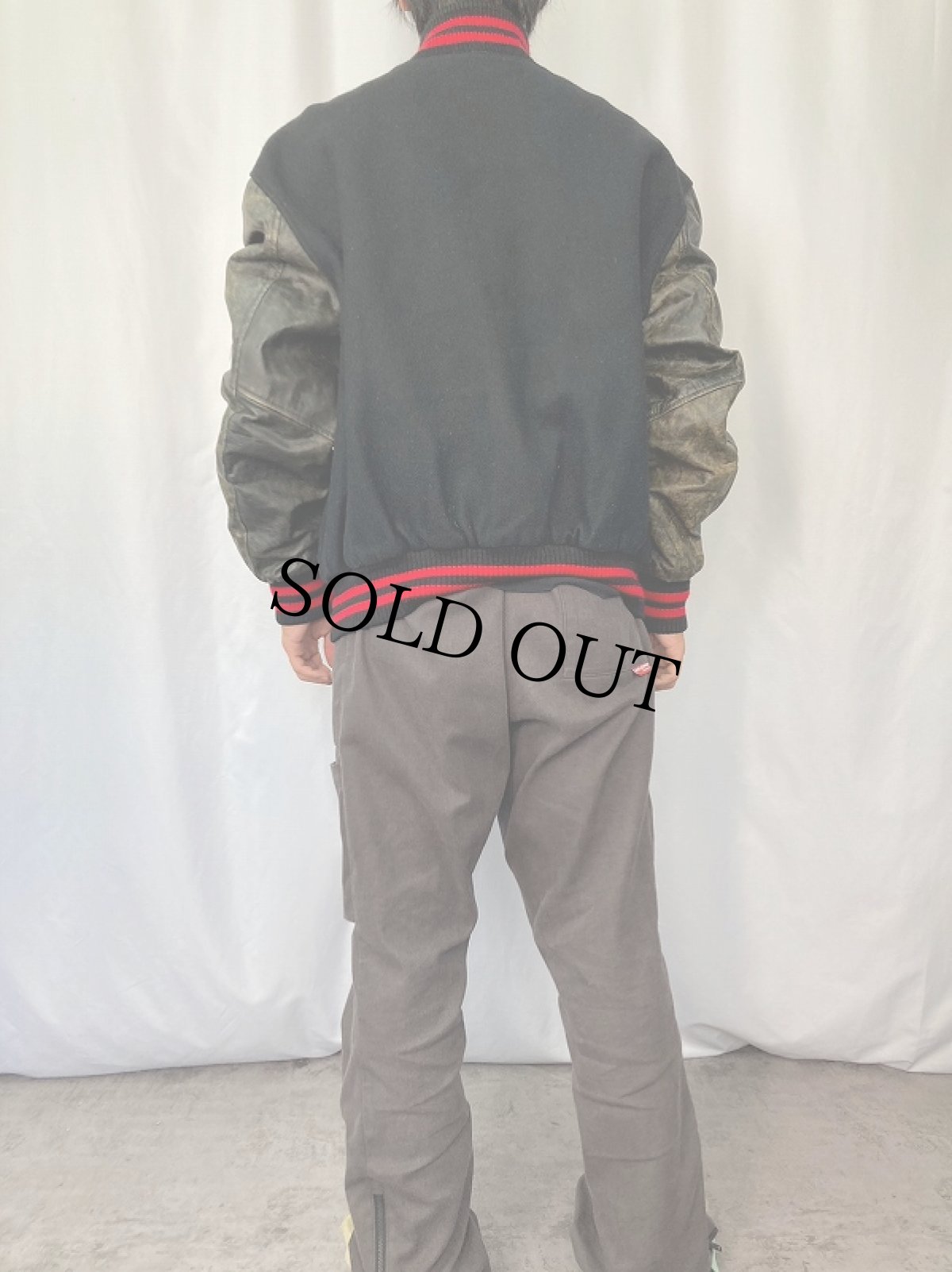 画像3: 90's LETHAL WEAPON 3 CANADA製 アクション映画ロゴ刺繍 レザー×メルトンウールスタジャン L (3)