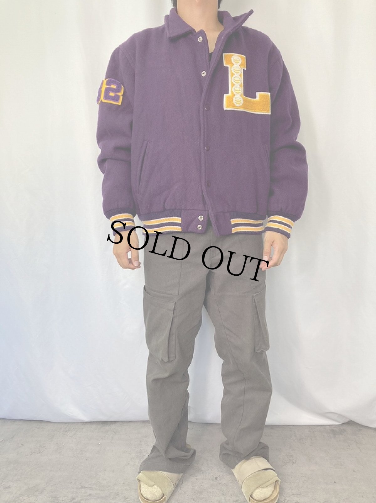 画像3: 90's LOS ANGELES LAKERS パッチ×刺繍 NBAチームメルトンスタジャン L (3)