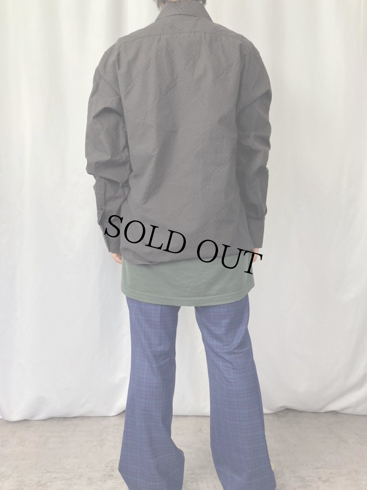 画像3: 90's YVES SAINT LAURENT pour homme 総柄 ロゴ刺繍 コットンドレスシャツ BLACK XL (3)