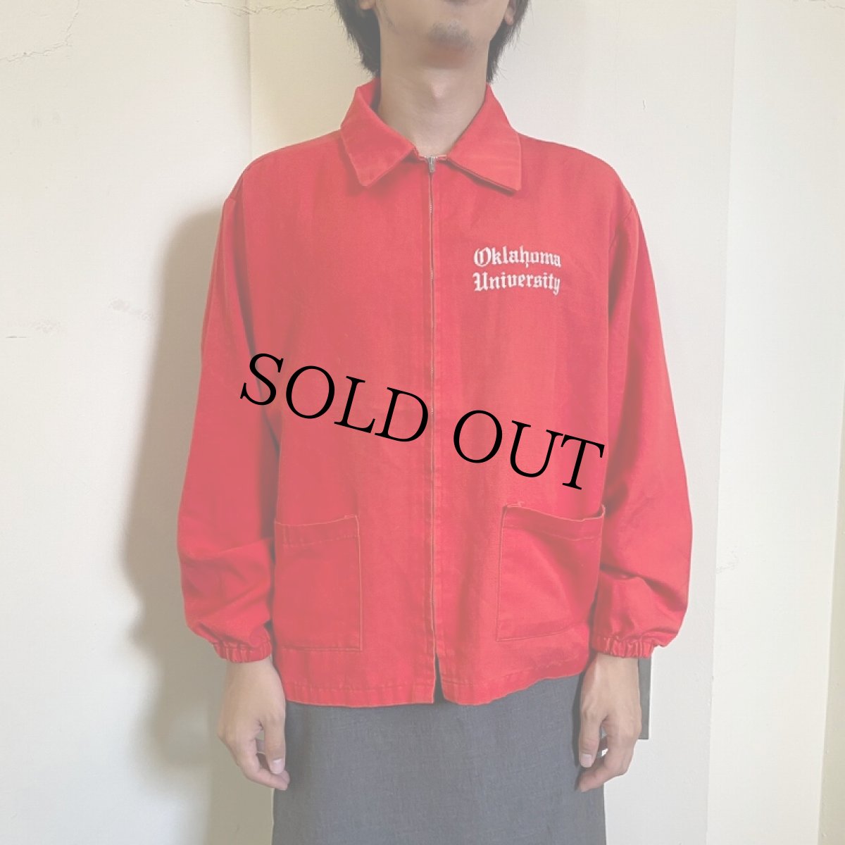 画像2: 70's ARTEX "Oklahoma University" フロッキープリントジャケット L (2)
