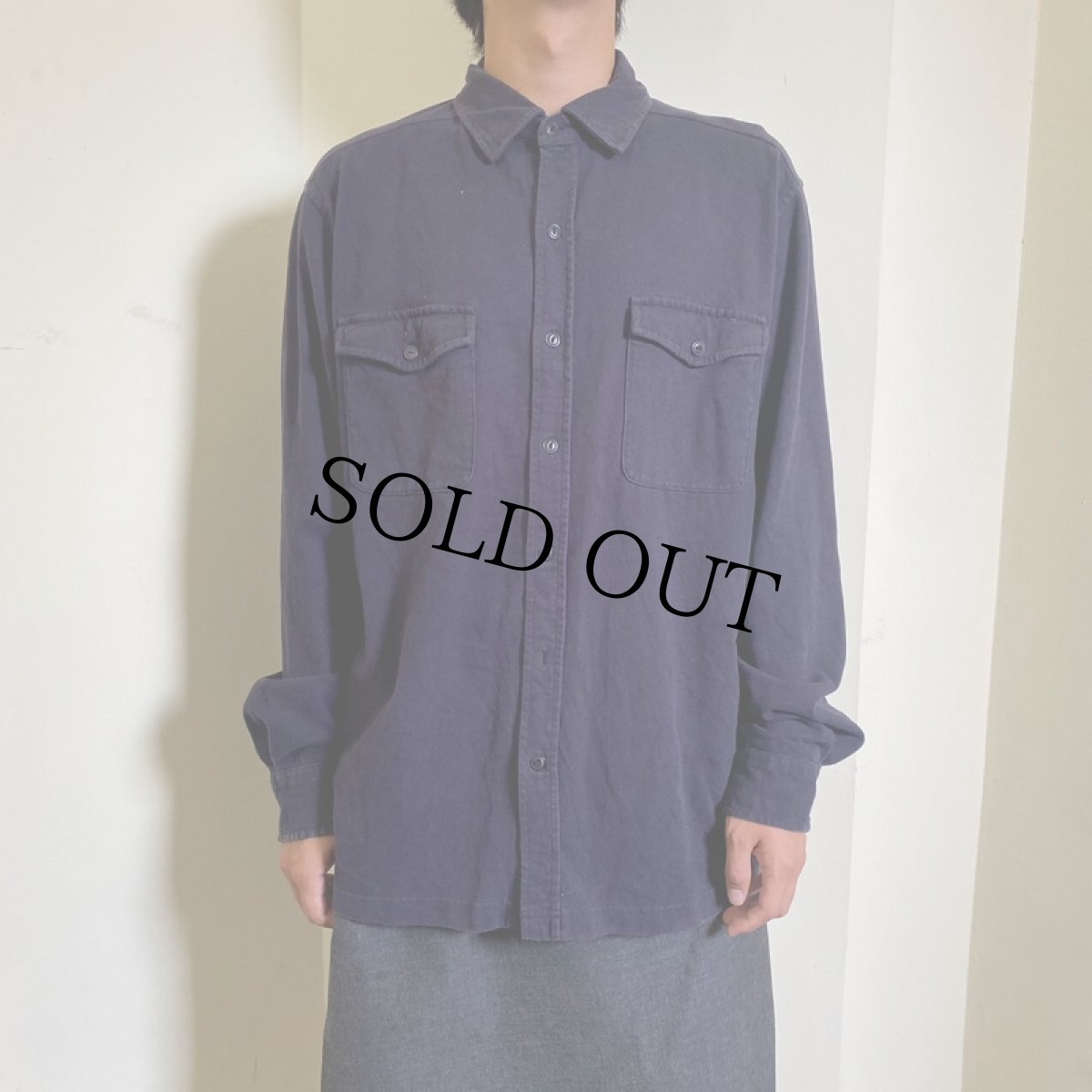 画像2: POLO Ralph Lauren コットン無地シャツ NAVY L (2)