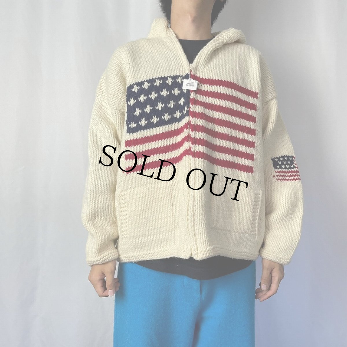画像2: ECUADOR製 星条旗柄 ウールニットジップパーカー (2)