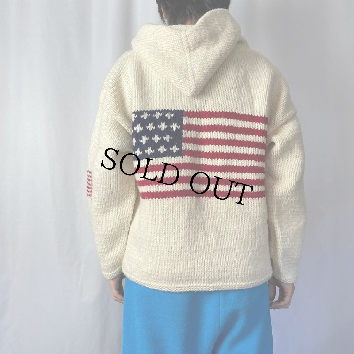 画像3: ECUADOR製 星条旗柄 ウールニットジップパーカー (3)