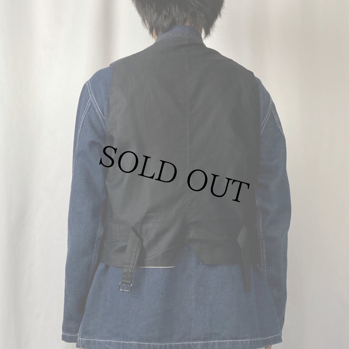 画像3: 40's〜 総柄 針刺しシンチバック ダブルブレストベスト NAVY (3)