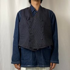 画像2: 40's〜 総柄 針刺しシンチバック ダブルブレストベスト NAVY (2)