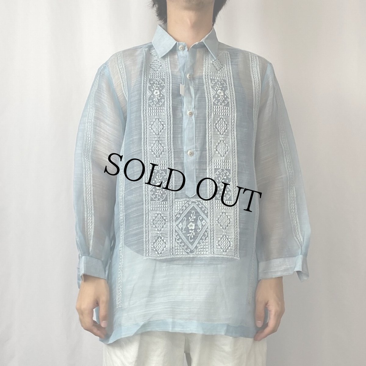 画像2: シースルー 刺?デザイン キューバシャツ (2)