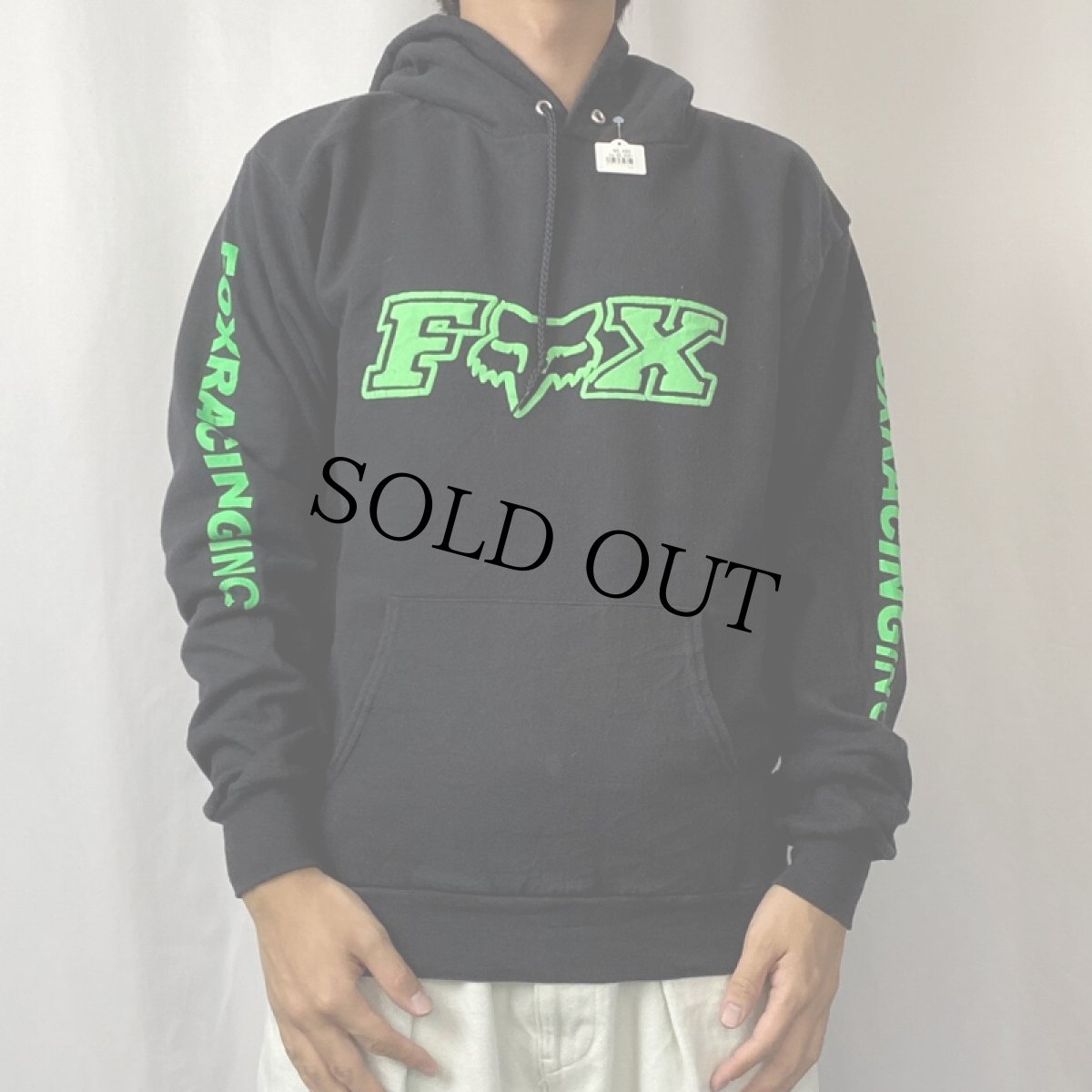 画像2: 2000's FOX RACING 袖プリントスウェットフーディー BLACK S (2)