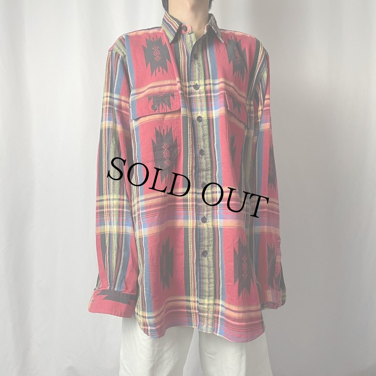 画像2: POLO Ralph Lauren ネイティブ柄 コットンシャツ XL (2)