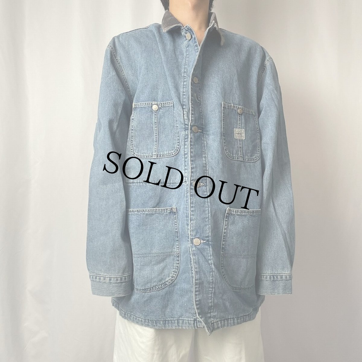 画像2: Ralph Lauren RRL 三ツ星 デニムカバーオール XL (2)