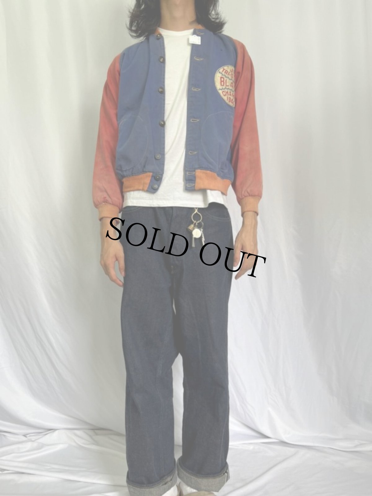 画像2: 40's JR. TRI-STATE BLADE CHAMPS ツートーン コットンボタンスタジャン (2)