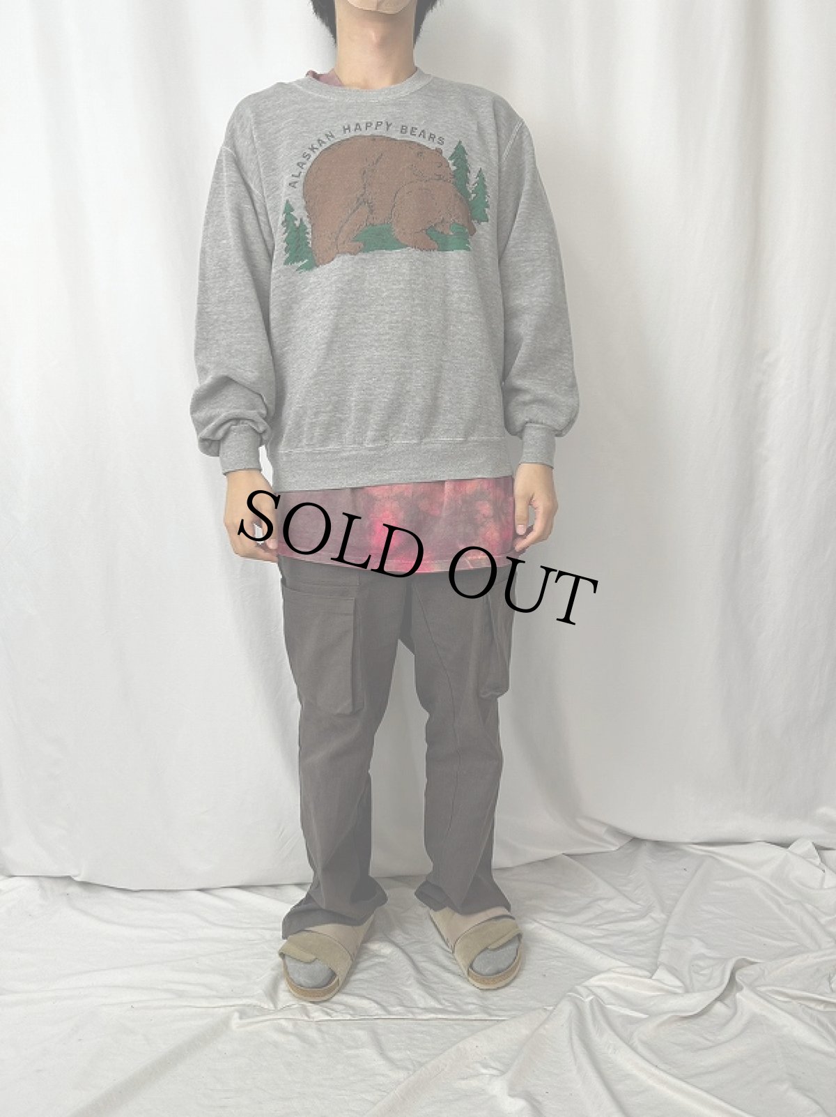 画像2: 90's USA製 "ALASKAN HAPPY BEARS" くまプリントスウェット XL (2)