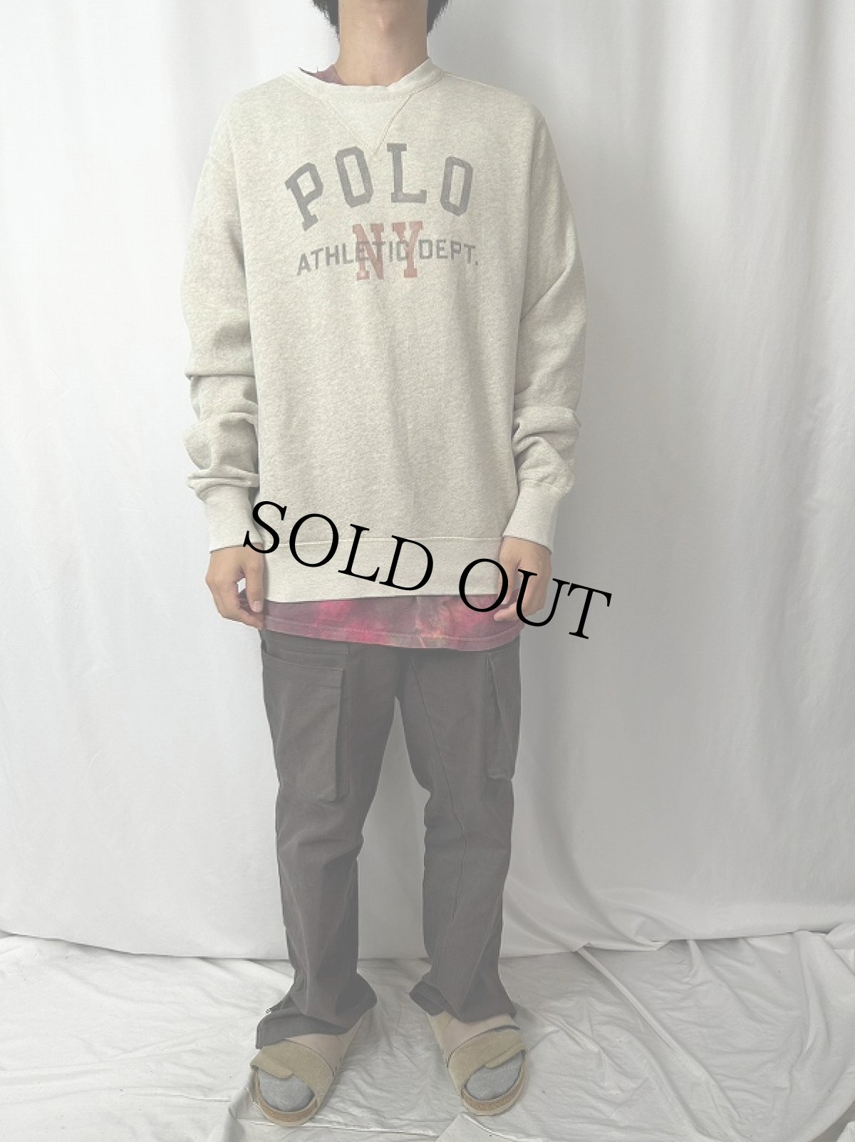 画像2: POLO Ralph Lauren 前V 染み込みプリントスウェット L (2)