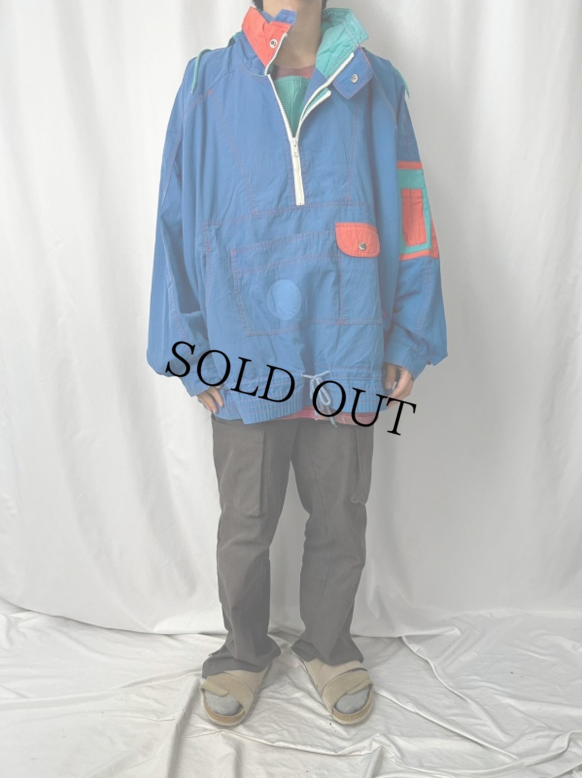 画像2: 90's Ocean Pacific クレイジーパターン ナイロンアノラックパーカー (2)