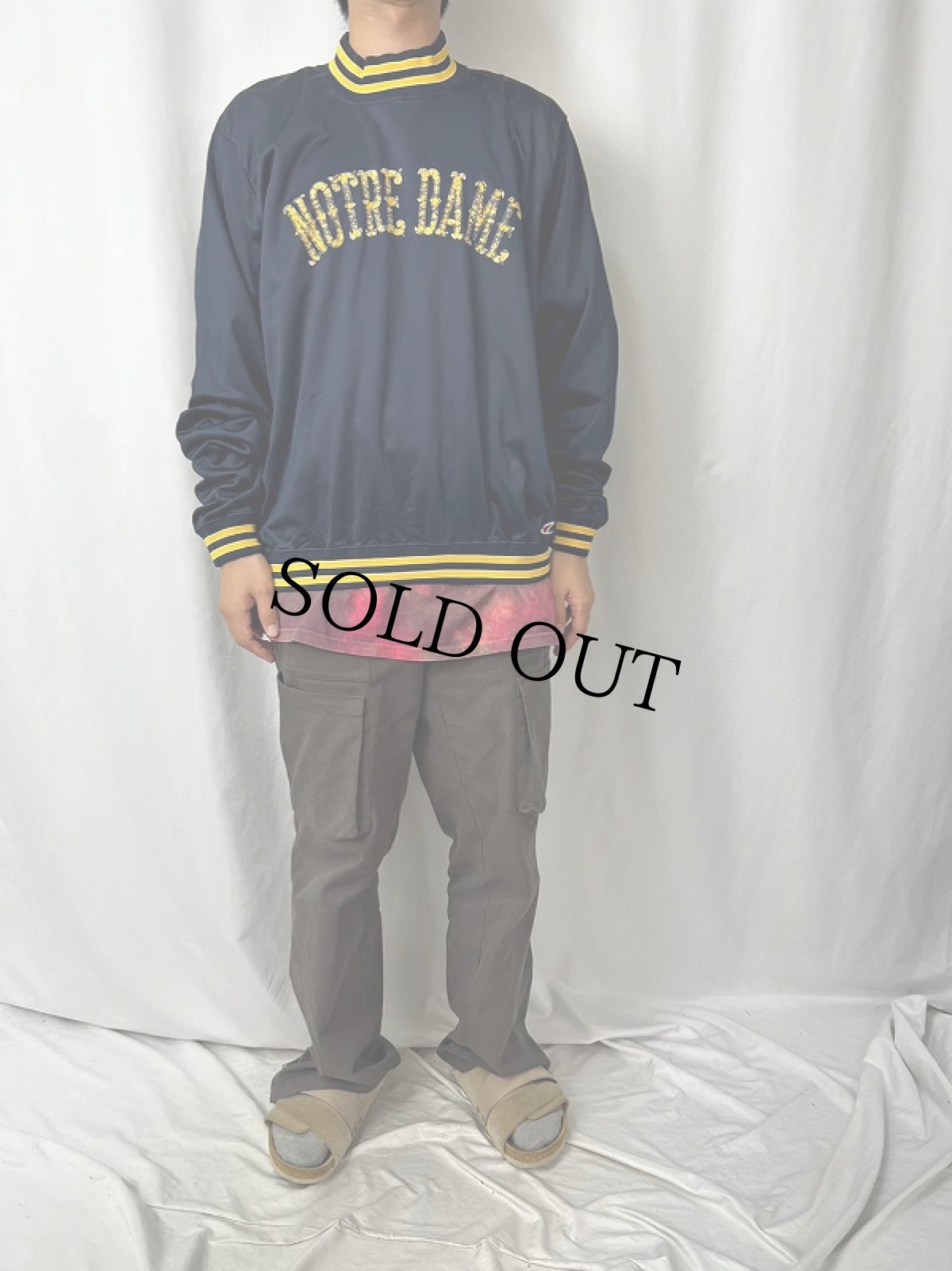 画像2: 90's Champion USA製 "NOTRE DAME" モックネック プルオーバー XL (2)